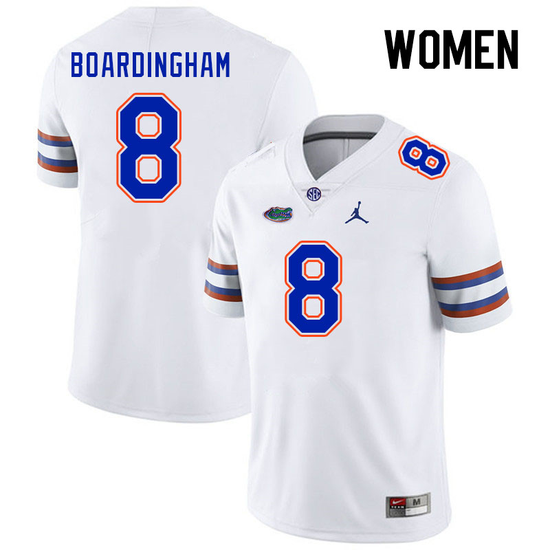 Women #8 Arlis Boardingham Florida Gators College Football Jerseys Stitched Sale-White - Click Image to Close